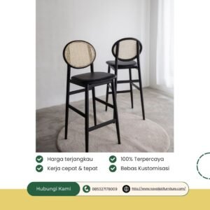 KURSI BAR KAYU JATI NATURAL BLACK ROTAN