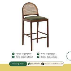 KURSI BAR KAYU JATI SANDARAN ROTAN