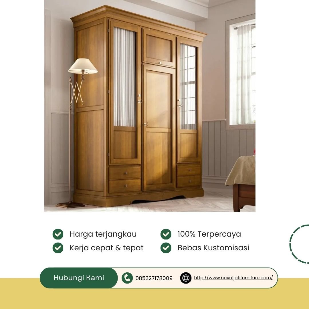 LEMARI KAYU JATI PINTU KACA