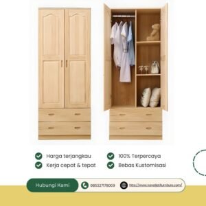 LEMARI PAKAIAN ANAK KAYU JATI 2 PINTU NATURAL
