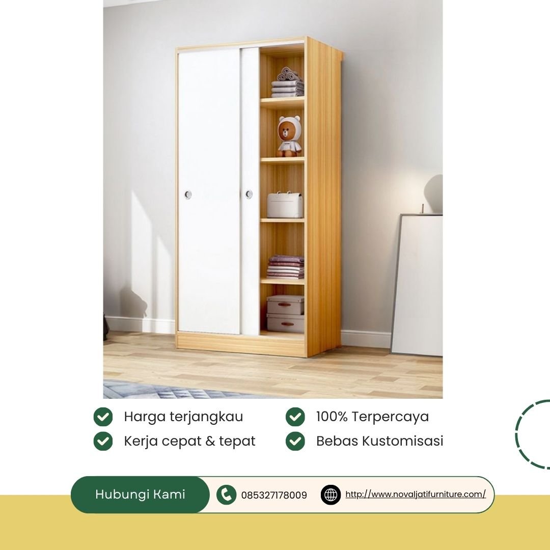 LEMARI PAKAIAN ANAK MINIMALIS 2 PINTU SLIDING