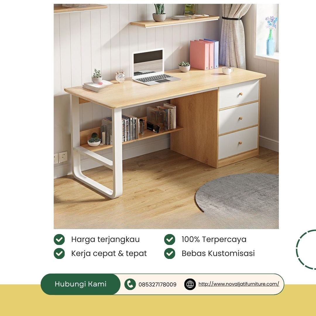MEJA BELAJAR AESTHETIC MINIMALIS 3 LACI