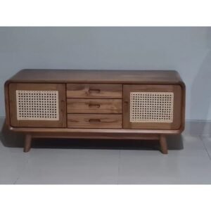 NAKAS RETRO KOMBINASI ROTAN MINIMALIS TIGA LACI